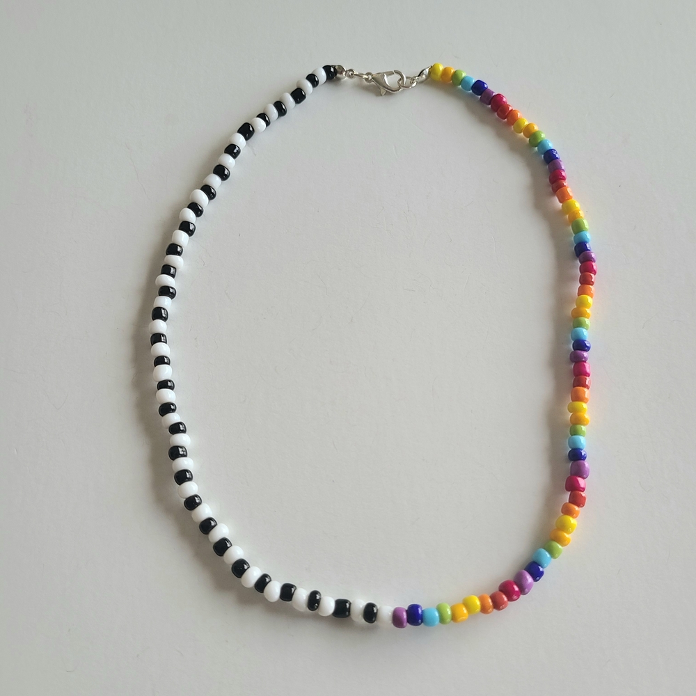 Rainbow Black And White Beaded Necklace